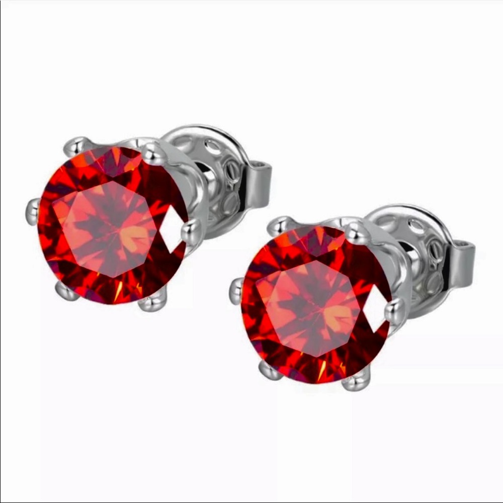 💖 Hypoallergenic Stainless Steel Cubic Zirconia Garnet Earrings 8mm NEW